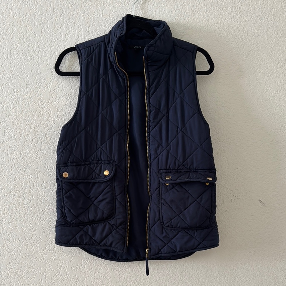 Navy Quilted Vest with Gold Accents